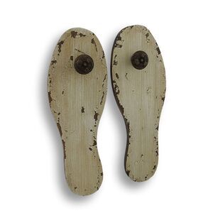 Distressed Finish Antique White Wooden Shoe Sole Wall Pegs